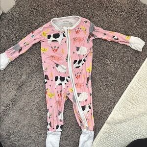 Little Sleepies Pink and White Footies Farm Print